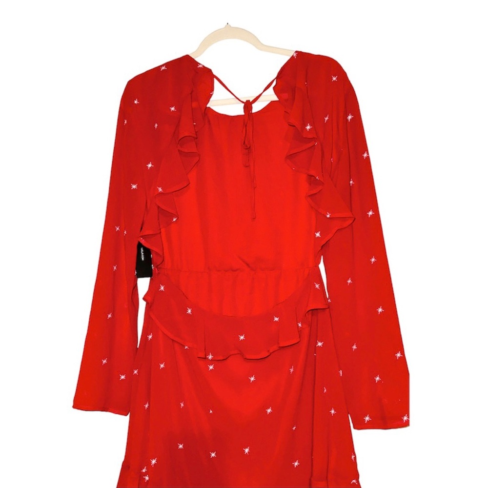 Cosmic Lulus Red Ruffle Embroidered Star Mini Dress - Picture 7 of 7